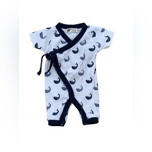 Monica + Andy Size 0-3 Months Organic Whale Print One Piece Kimono Romper